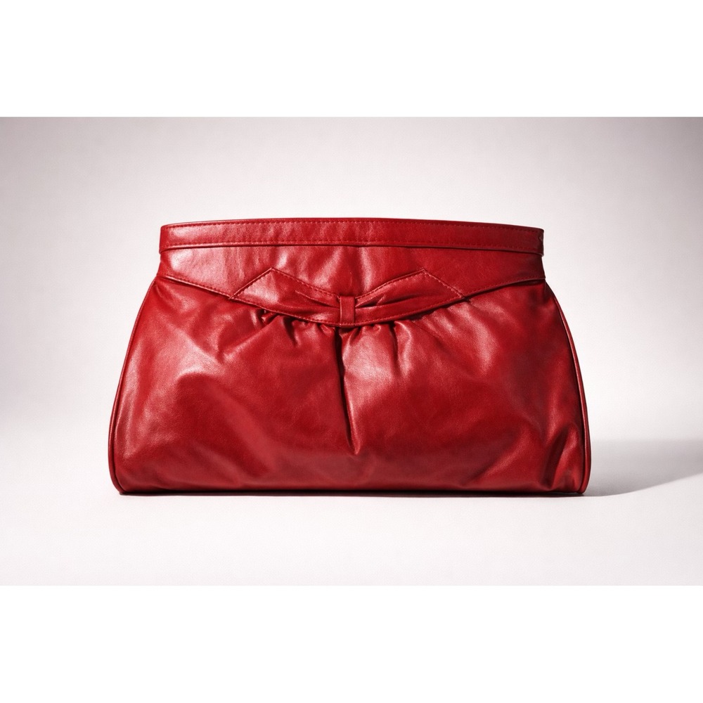 Vintage MCI Red Bow Faux Leather Clutch Purse vegan Retro Glam Statement